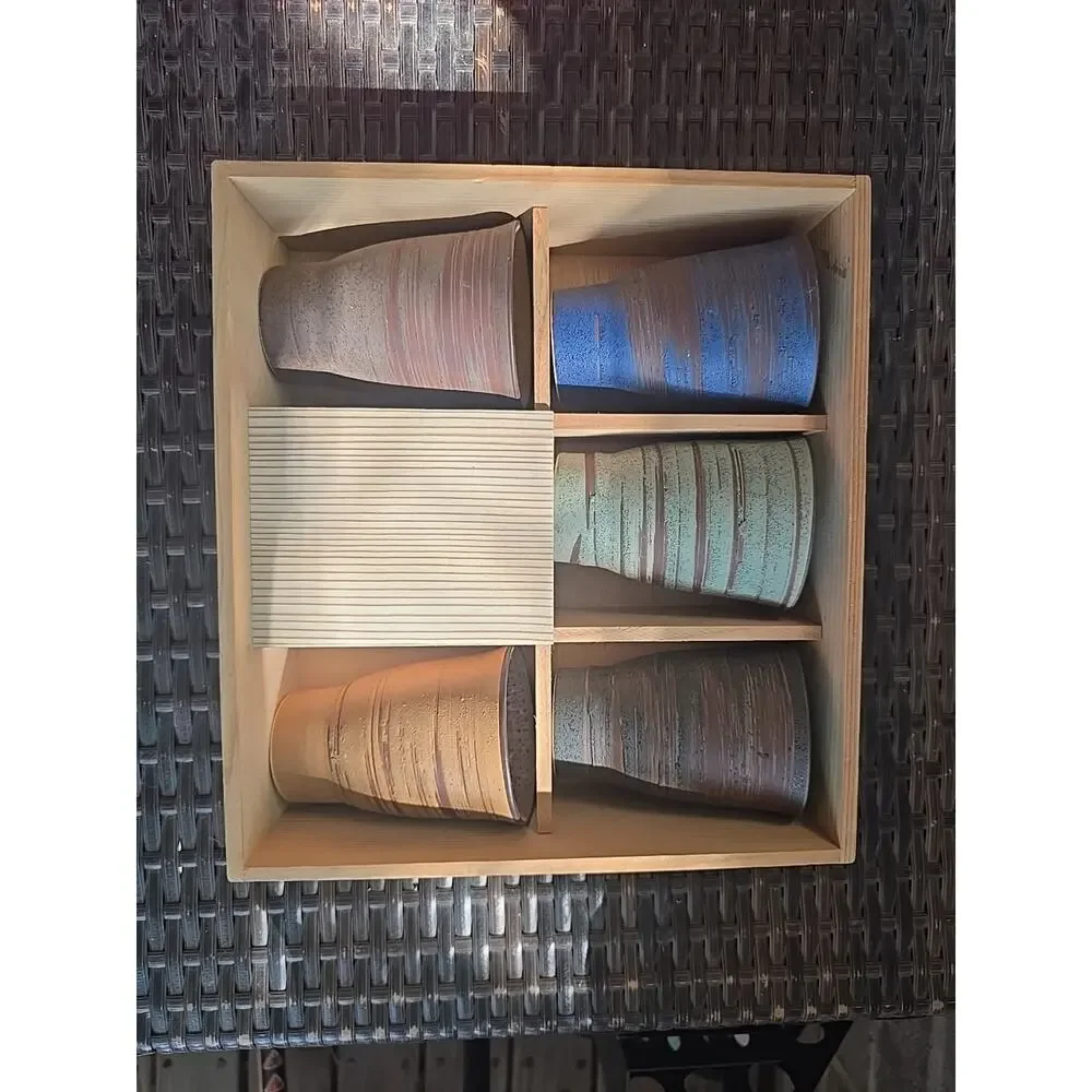 Ceramic Striped Tumblers Set of 5, 10cm, Rustic Finish